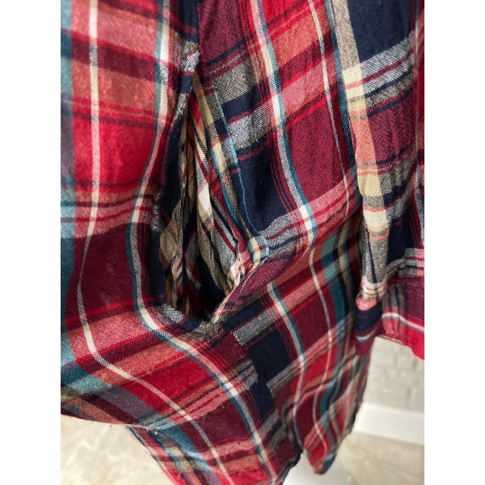Indigo Thread Co. Women Red Plaid Button Down Long Shirt  Tunic Size M - Picture 4 of 10